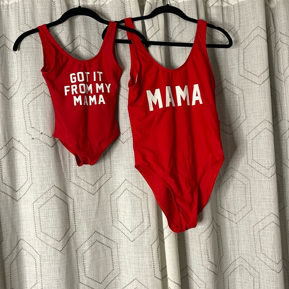 Mother & Daughter (2) 1pc Red Tank Top Bathing Suits Mommy L Child Xl Mommy & Me